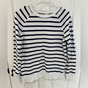 Old Navy White and Navy Blue Crew Neck Lightweight Sweatshirt Women’s Size XS